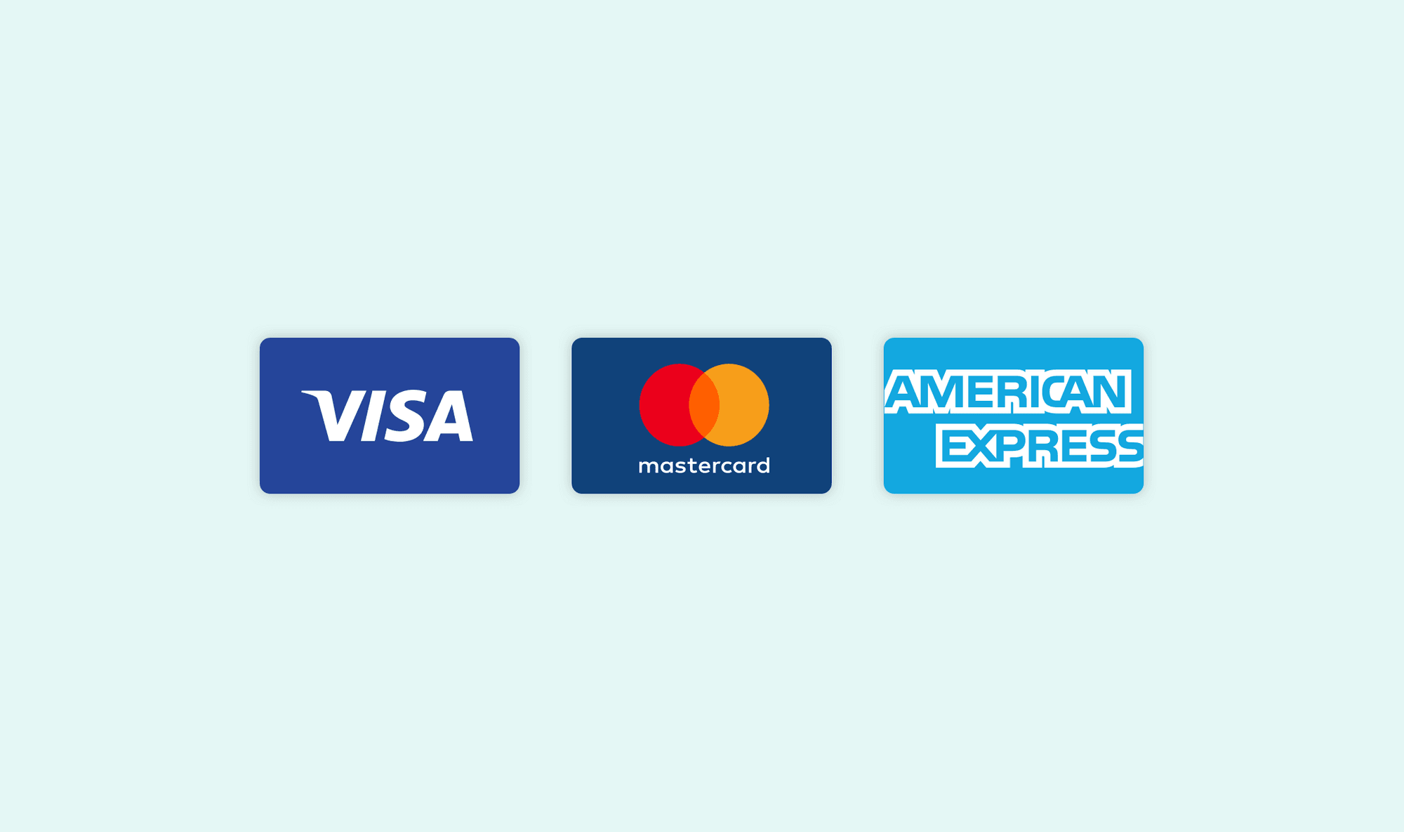 Visa, Mastercard and American Express credit card logo icons on a pale background